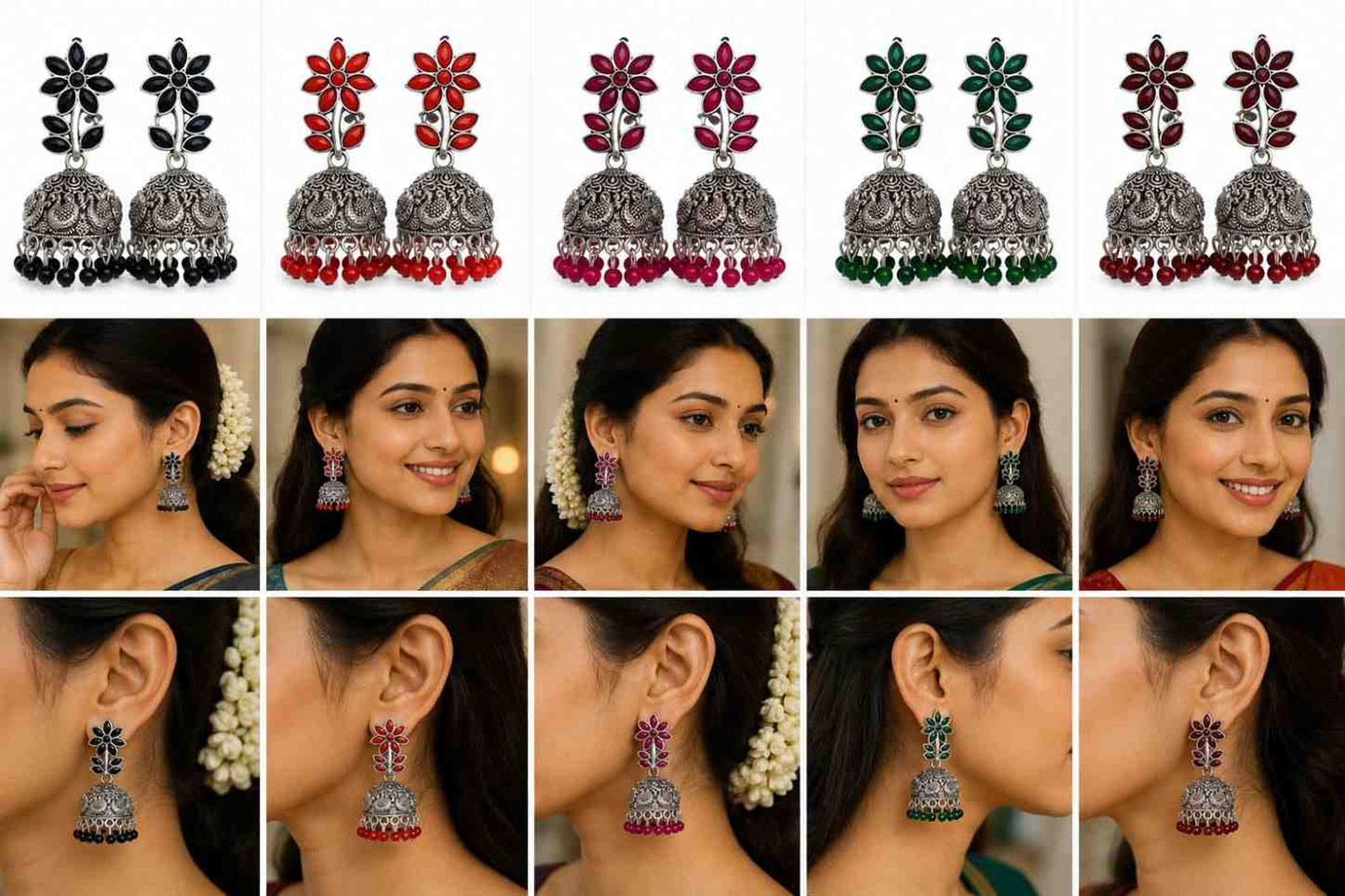 Oxidised Silver Plated Floral Jhumka Earrings for Women & Girls | Traditional Ethnic Party Wear Earrings