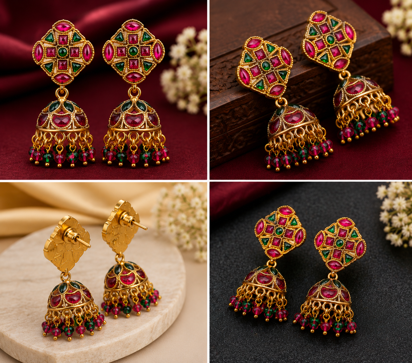 Multicolor Gold-Plated Jhumka Earrings
