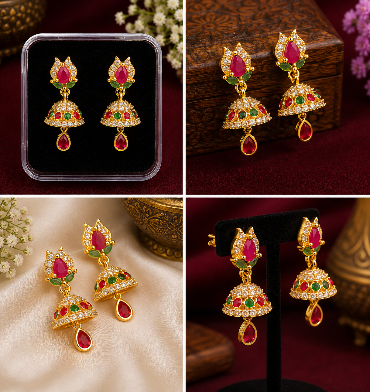 1 Gram Gold Designer Jhumka Earrings
