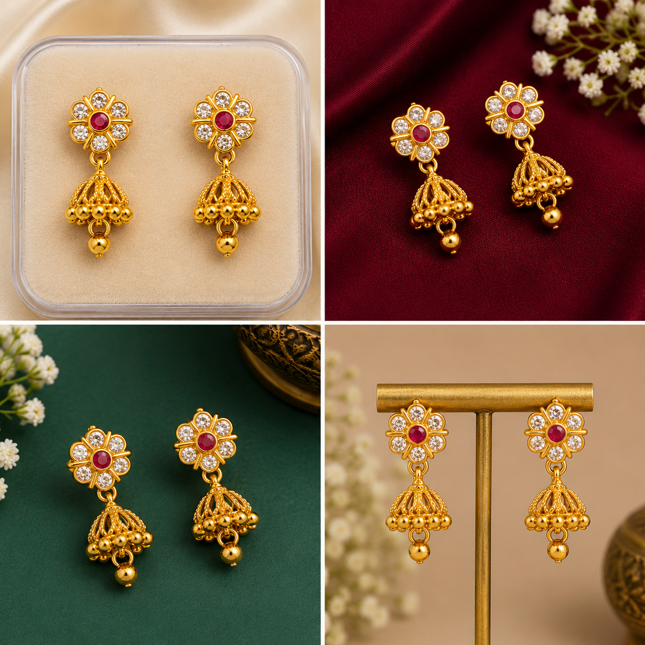 1 Gram Gold Designer Jhumka Earrings