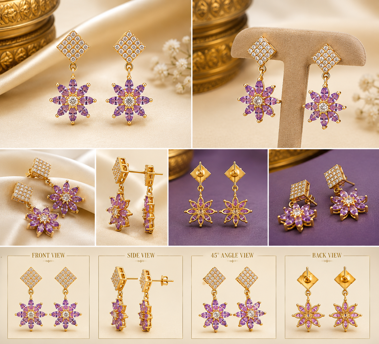 1 Gram Gold and Purple Flower Earring Showcase