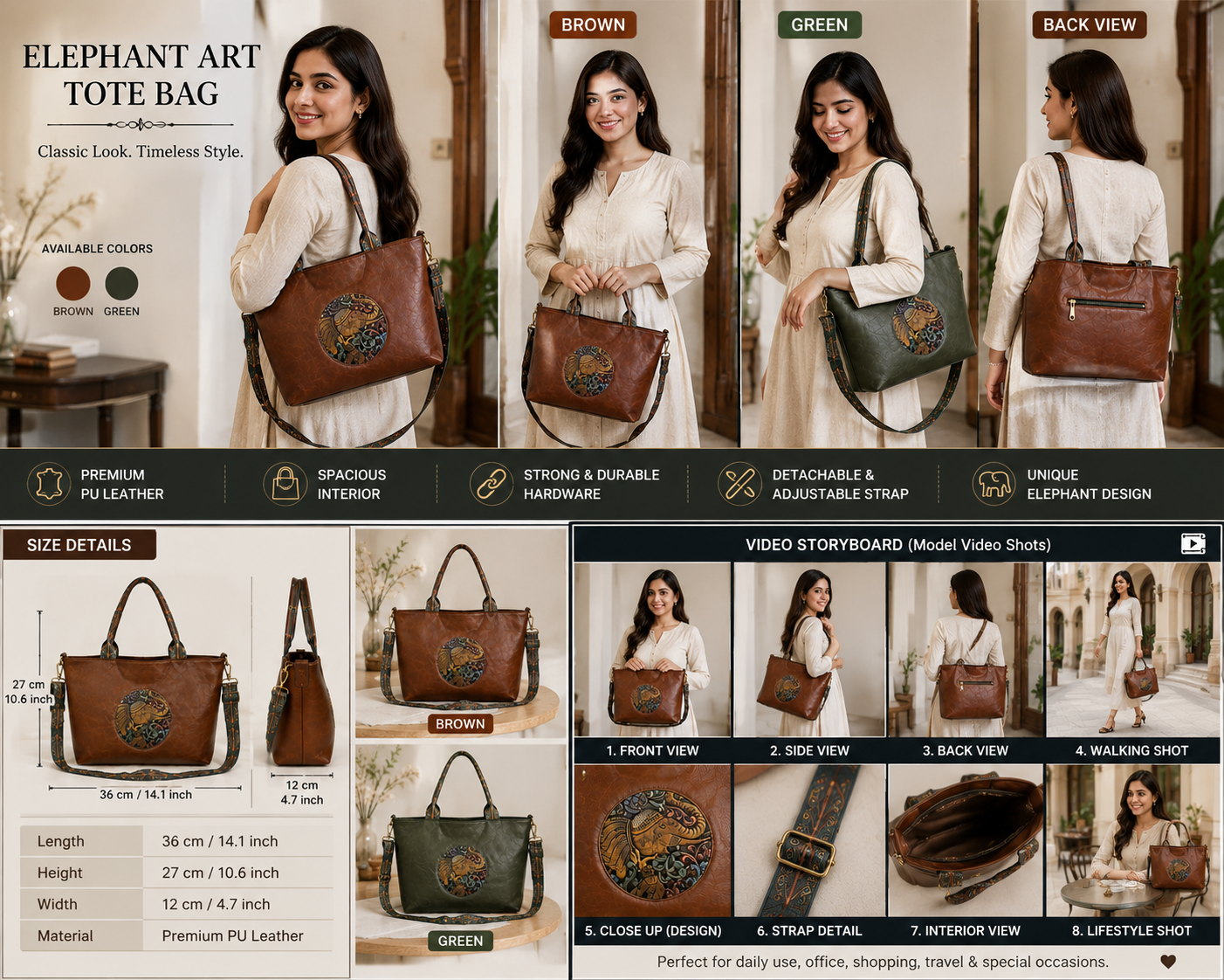 Women’s Elephant Design Tote Handbag