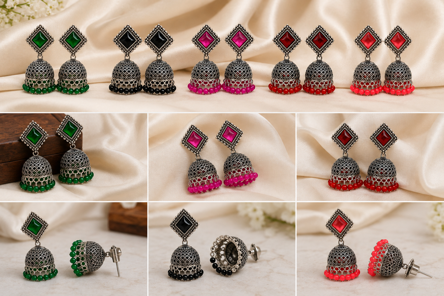 Oxidised Silver Plated Traditional Jhumka Earrings for Women and Girls (Available in Multiple Colours)