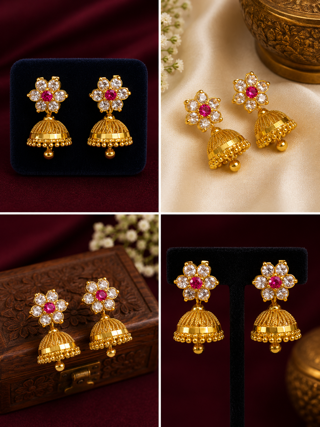 1 Gram Gold Designer Jhumka Earrings