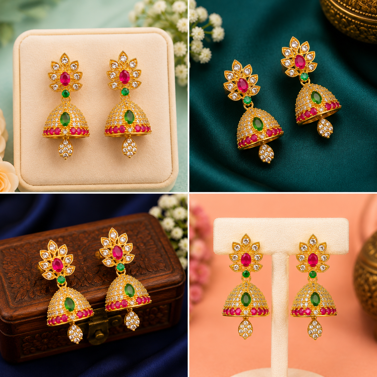 1 Gram Gold Designer Jhumka Earrings