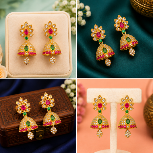 1 Gram Gold Designer Jhumka Earrings
