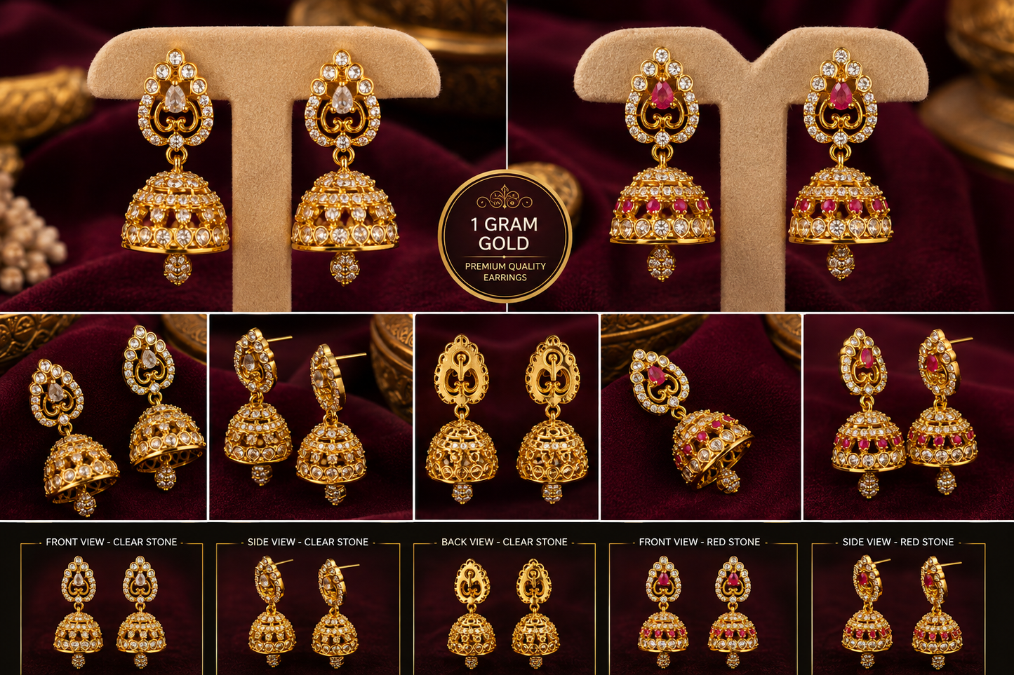 1 Gram Gold Jhumka Earrings – Premium Quality