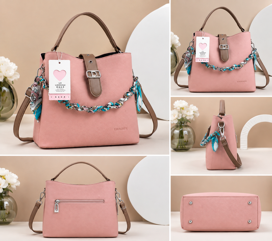Women’s Elegant Tote Handbag with Sling Strap & Scarf Detail