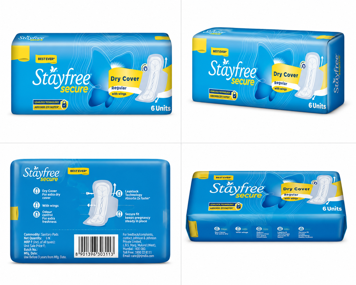 Stayfree Secure Dry Cover Regular Sanitary Pads with Wings – 6 Units