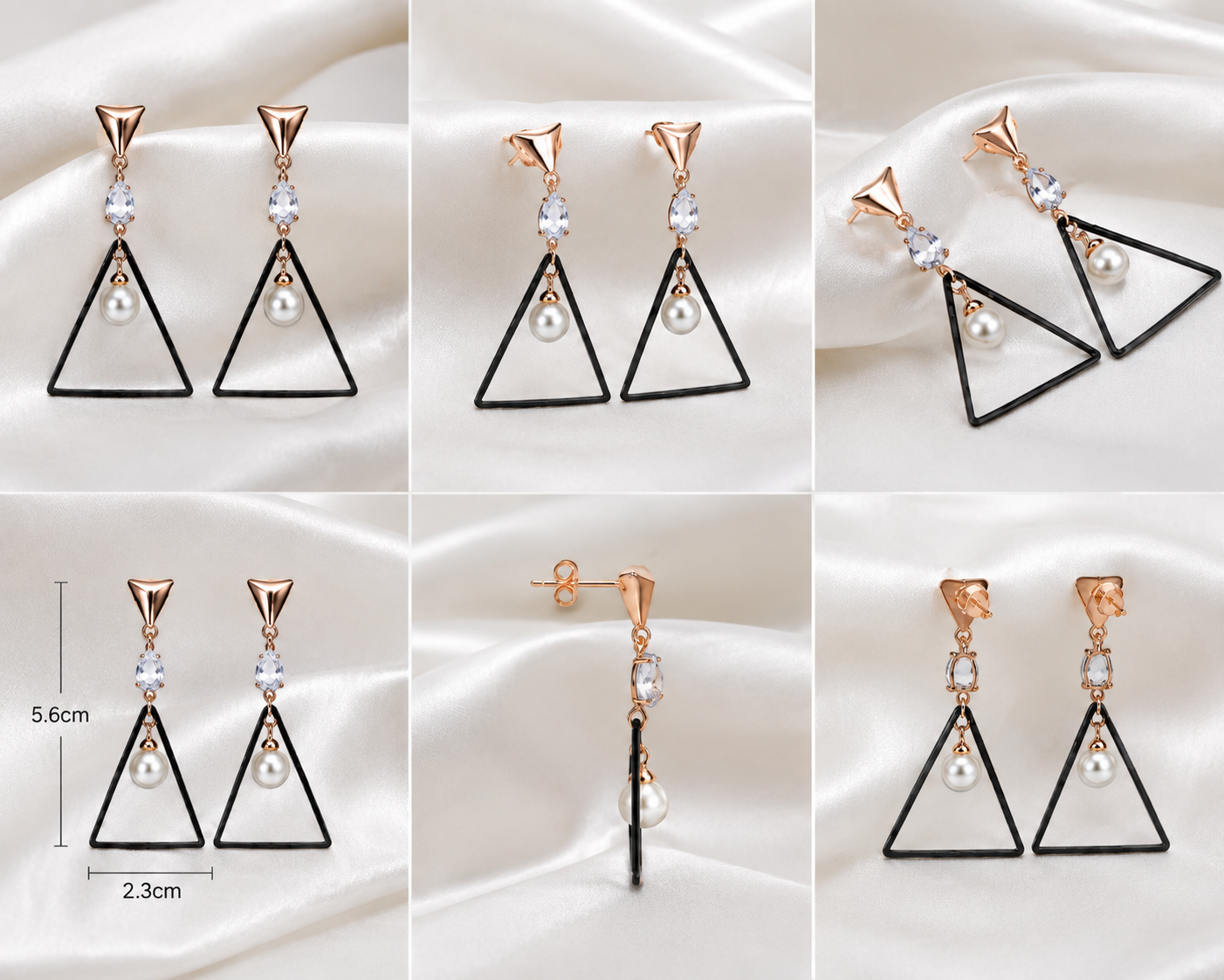 Elegant Rose Gold Geometric Triangle Pearl Drop Earrings for Women & Girls