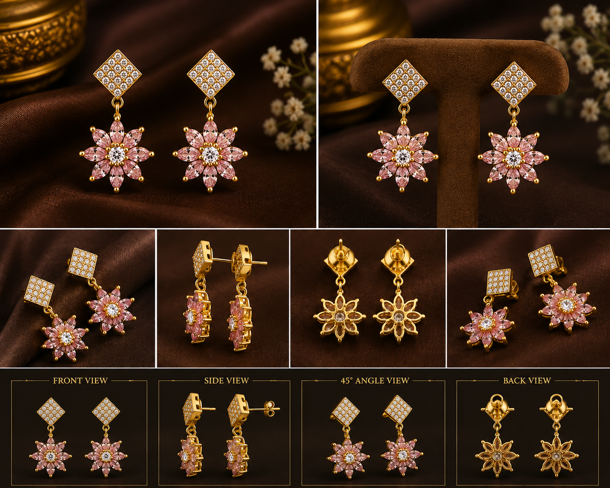 1 Gram Gold and Purple Flower Earring Showcase