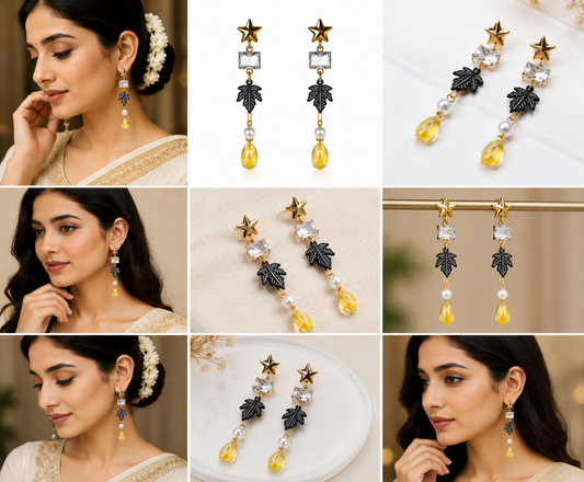 Elegant Yellow Stone Long Drop Earrings for Women